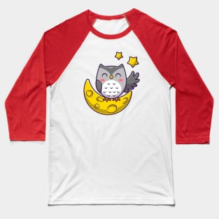 Cute Owl With Moon And Stars Baseball T-Shirt